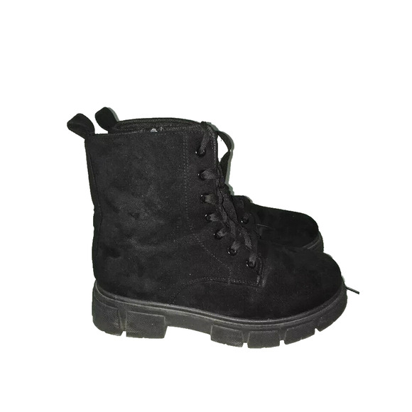 CAPE ROBBIN WOMEN'S SHANDRA LUG LACE/ZIP BLACK SUEDE COMBAT BOOTS 6 - Picture 3 of 7